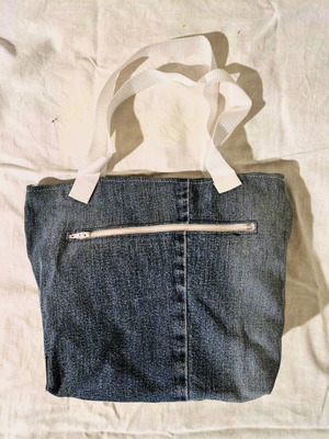 Handmade jean handbag new, white and blue