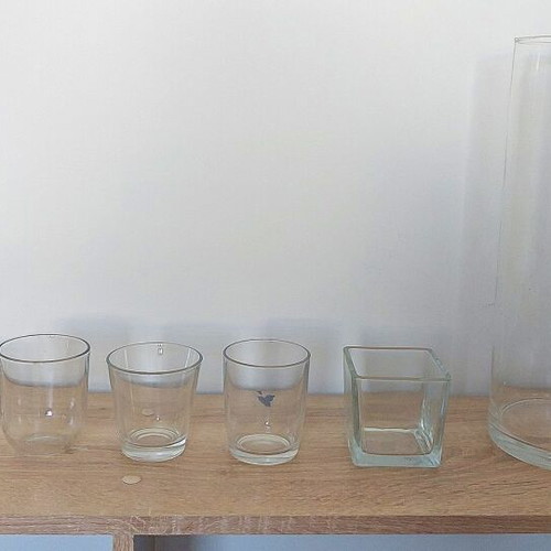 Set of 7 glass jars, large and small
