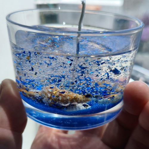 Handmade Gel Candle Sea Bottom with Real Shells and Wood and Salt Scent