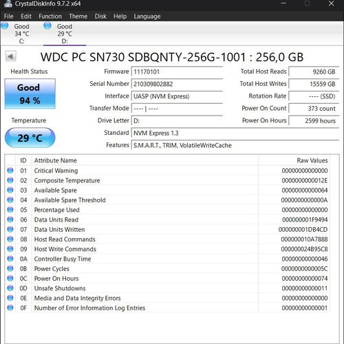 Western Digital NVMe SSD SN730 256GB