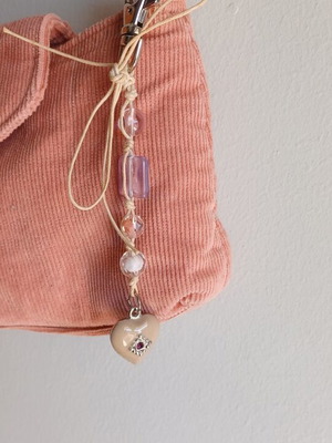 Pendant accessory for phone and bag like new with pastel beads and heart charm