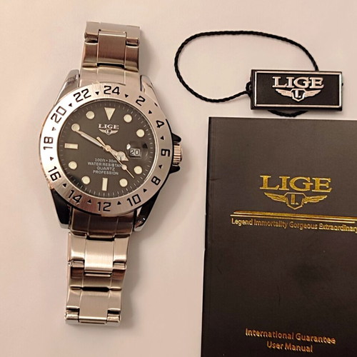 LIGE Quartz Stainless Steel Men's Watch new, full set