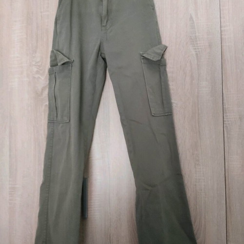 Bershka wide pants with pockets like new, XS 34 6, gray green