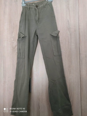 Bershka wide pants with pockets like new, XS 34 6, gray green