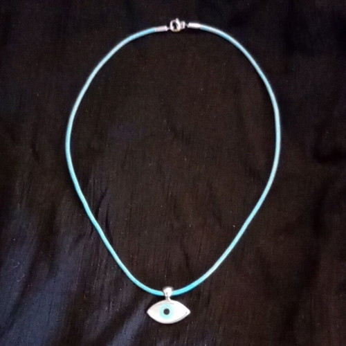 Silver Pendant Evil Eye 925 with Turquoise Leather Cord like new