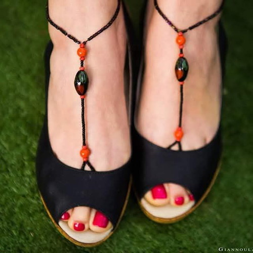 Barefoot anklet new with black and orange beads