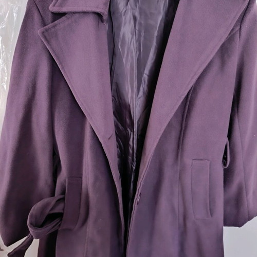 Purple hip-length coat size L like new with belt