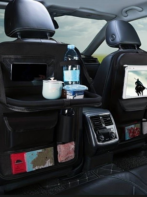 Car back seat organizer with tablet holder and support surface