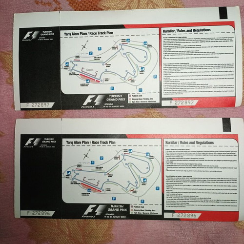 F1 tickets like new, 2005 Istanbul Grand Prix, pack of 2