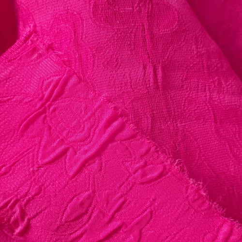 Square Piece Red Polyester Chiffon with Textured Rose Pattern like New