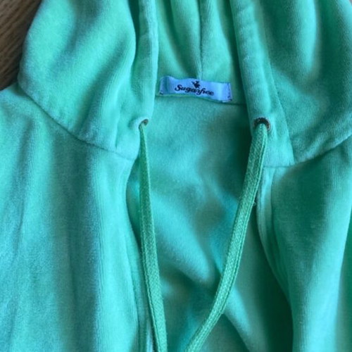 SugarFree velour hooded jacket, green, size S