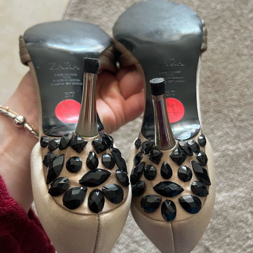 Zara sandals size 37 like new, satin nude with stones