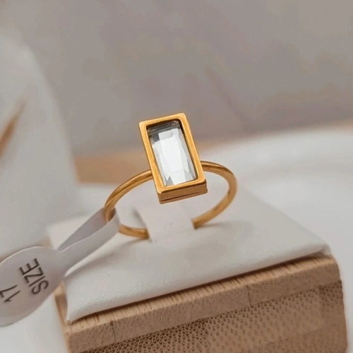 Steel ring with diamond new, gold-colored