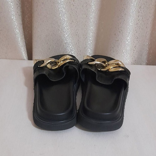 Slides flatform slippers size 36 used with decorative gold chain