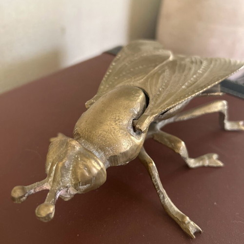 French Large Fly Bee Ashtray 3D Design Gold Brass like new