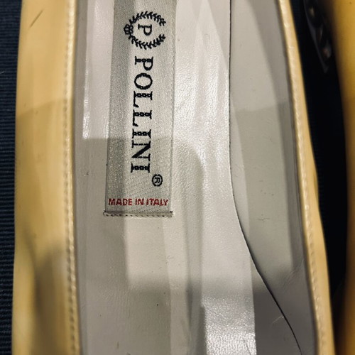 Pollini women's heels used yellow leather with patent toe