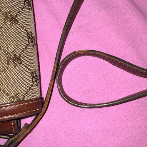 Mango crossbody bag like new, beige and brown, leatherette and fabric with monogram