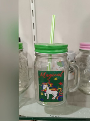 Glass barrel cup 400ml new with handle and metal lid