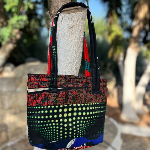 Handmade reversible patchwork shoulder bag, black multicolor