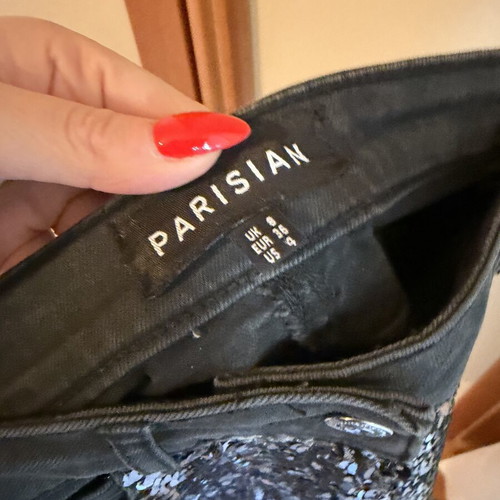 Parisian elastic denim skirt with sequins size small like new black pink