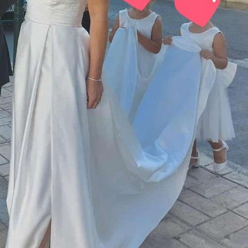 Demetrios wedding dress like new, ivory satin, off-shoulder, size S
