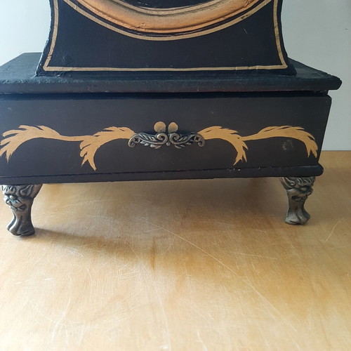 Vintage wooden clock with drawer and metal feet like new