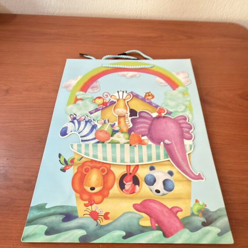 Noah's Ark gift bag with satin ribbon handle