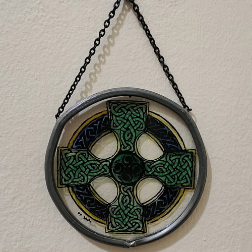 Decorative handmade stained glass used, Celtic cross design, set of 2