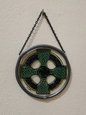 Decorative handmade stained glass used, Celtic cross design, set of 2