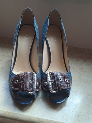 Guess sandals denim-leather like new, size 38, blue and brown