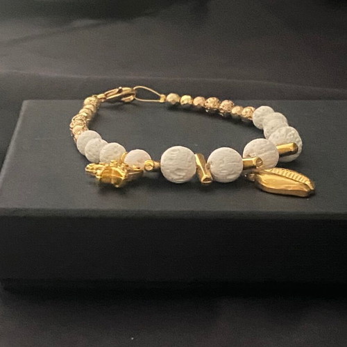 Handmade bracelet new with semi-precious lava stones and steel motifs