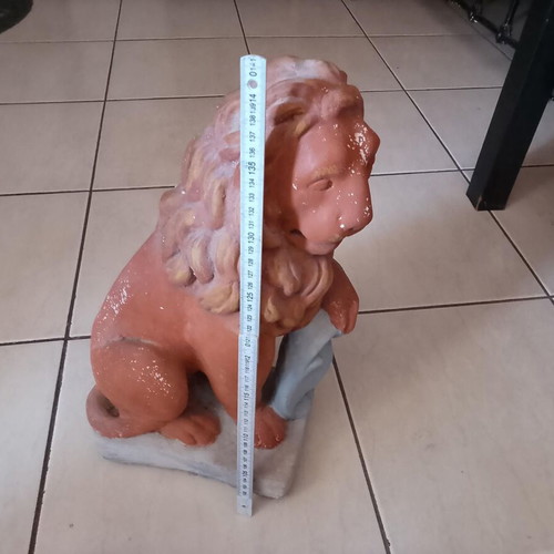 Lion statue made of white terracotta, handmade, 1998