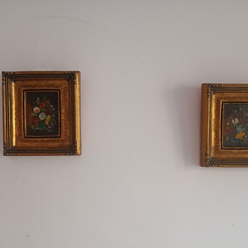Antique oil paintings 17x15 cm, set of 2