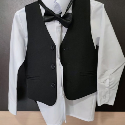 Children's black suit like new with shirt, bow tie and vest