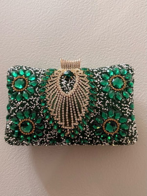 Evening clutch bag with green rhinestones like new