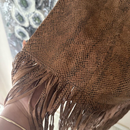 Vintage Aslanis long leather dress with fringes like new, brown XL/XXL