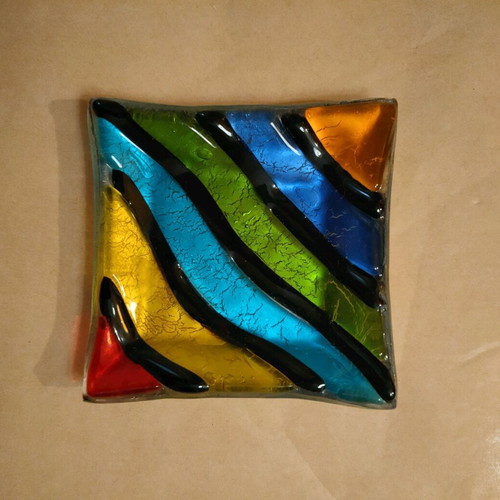 Glass ashtrays used, set of 2, colored 7.5 × 7.5 cm