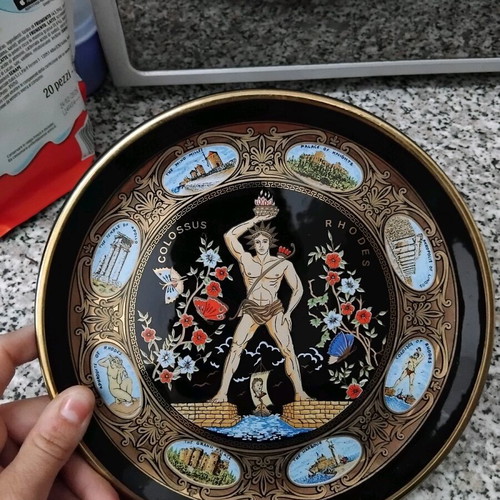 Ceramic plate with 24k gold like new, Colossus of Rhodes decorative