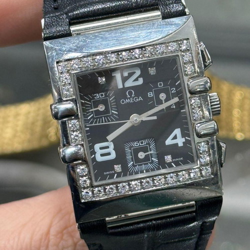 Omega watch authentic with real diamonds like new, black