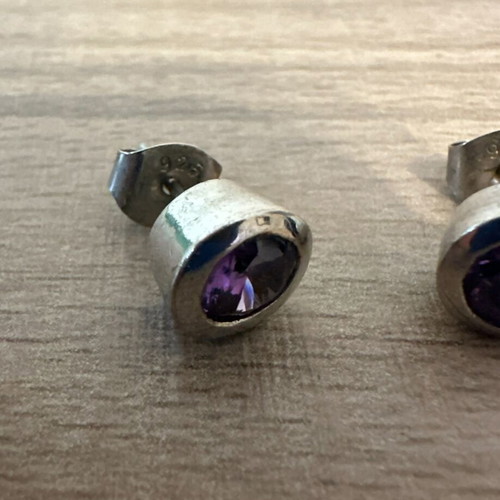 Silver Stud Earrings with Amethyst Stone like new