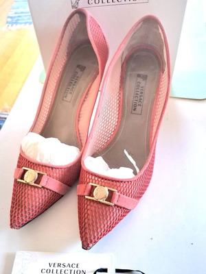 Versace red soft walking shoes size 40 with gold logos and box