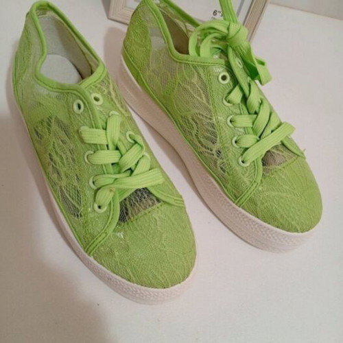 Diamantique Lace-Up Double-Layer Sneakers Size 39 Green New