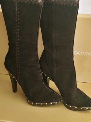 Sergio Rossi boots used brown leather-suede, size 41