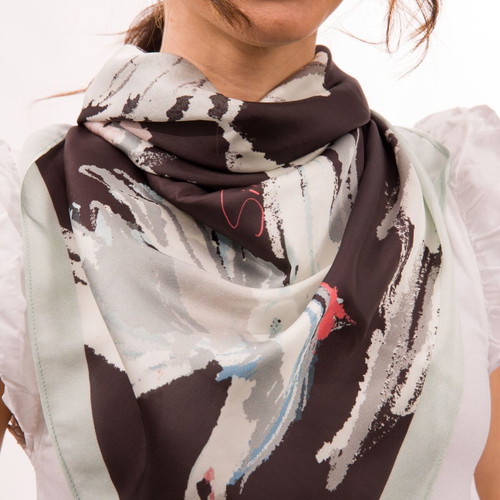Pigeon Scarf new, silk satin, 90x90 cm