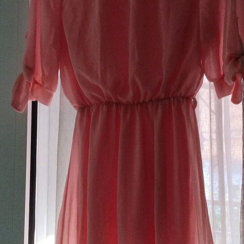 Pink dress used with lace and bow sleeves, size S