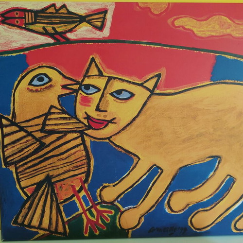 Le chat orange limited edition print by Corneille new