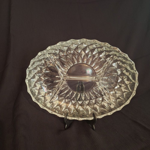 Oval Serving Platter made of embossed heavy glass with 4 compartments, like new