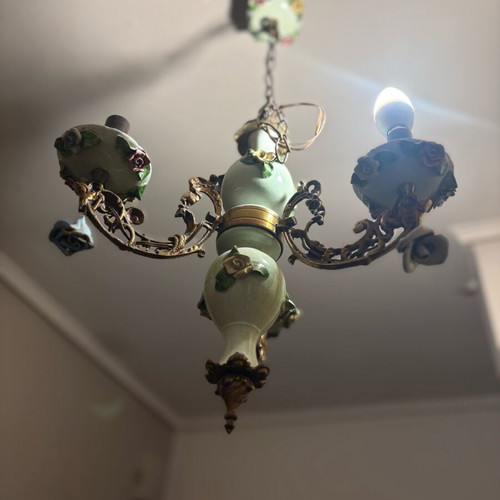 Vintage porcelain chandelier 3-light mint used
