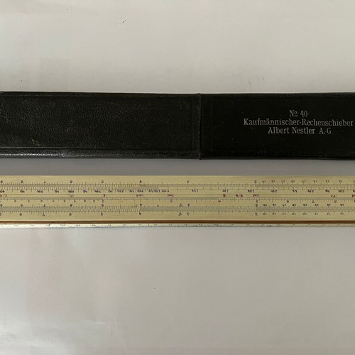 Albert Nestler A.-G. No 40 wooden slide rule used, Germany 1930 with case