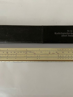 Albert Nestler A.-G. No 40 wooden slide rule used, Germany 1930 with case